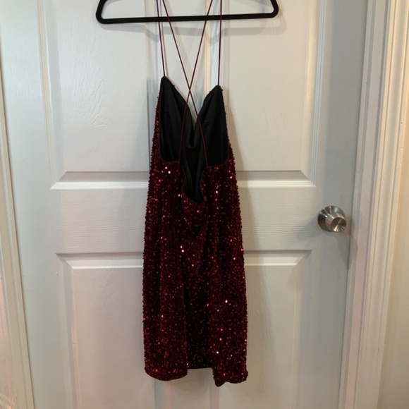 Sequin Burgundy Party Holiday Mini Dress Plus Size 2X - Picture 7 of 8